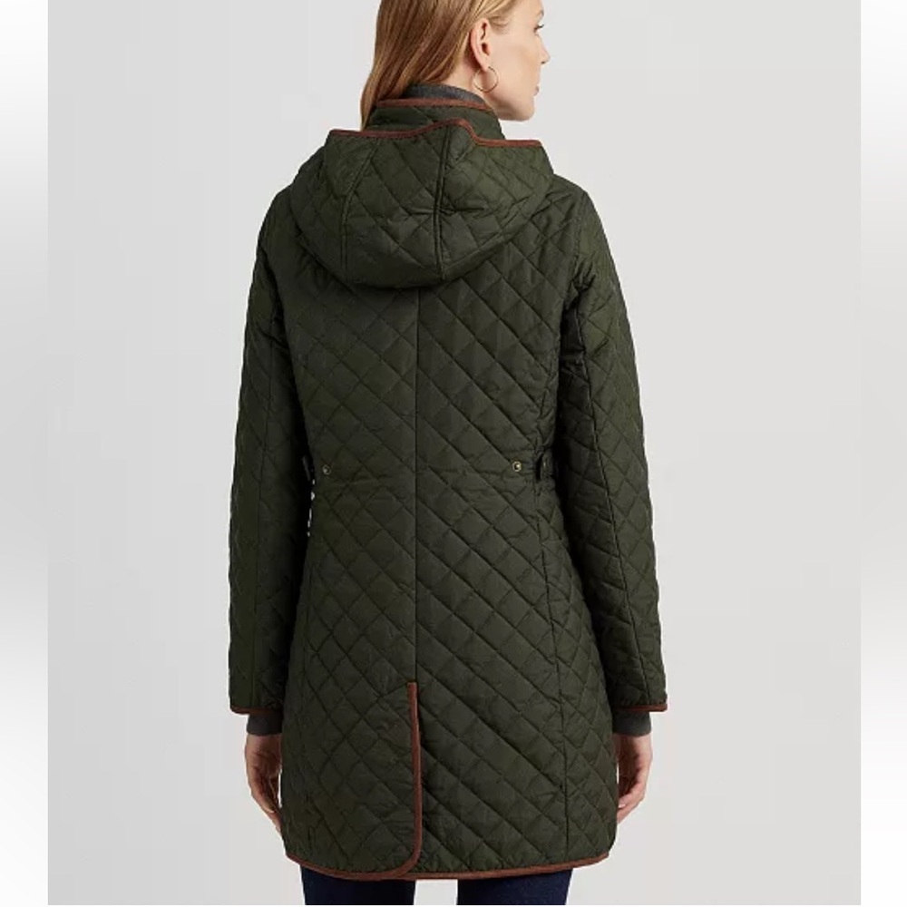 💚 LAUREN RALPH LAUREN Green Hooded Quilted Coat; Size XS - Picture 3 of 15
